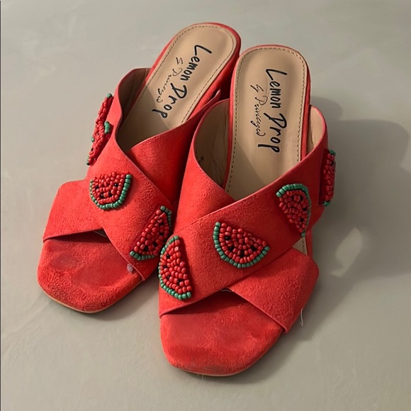 Shoes - Watermelon beaded print heeled sandals